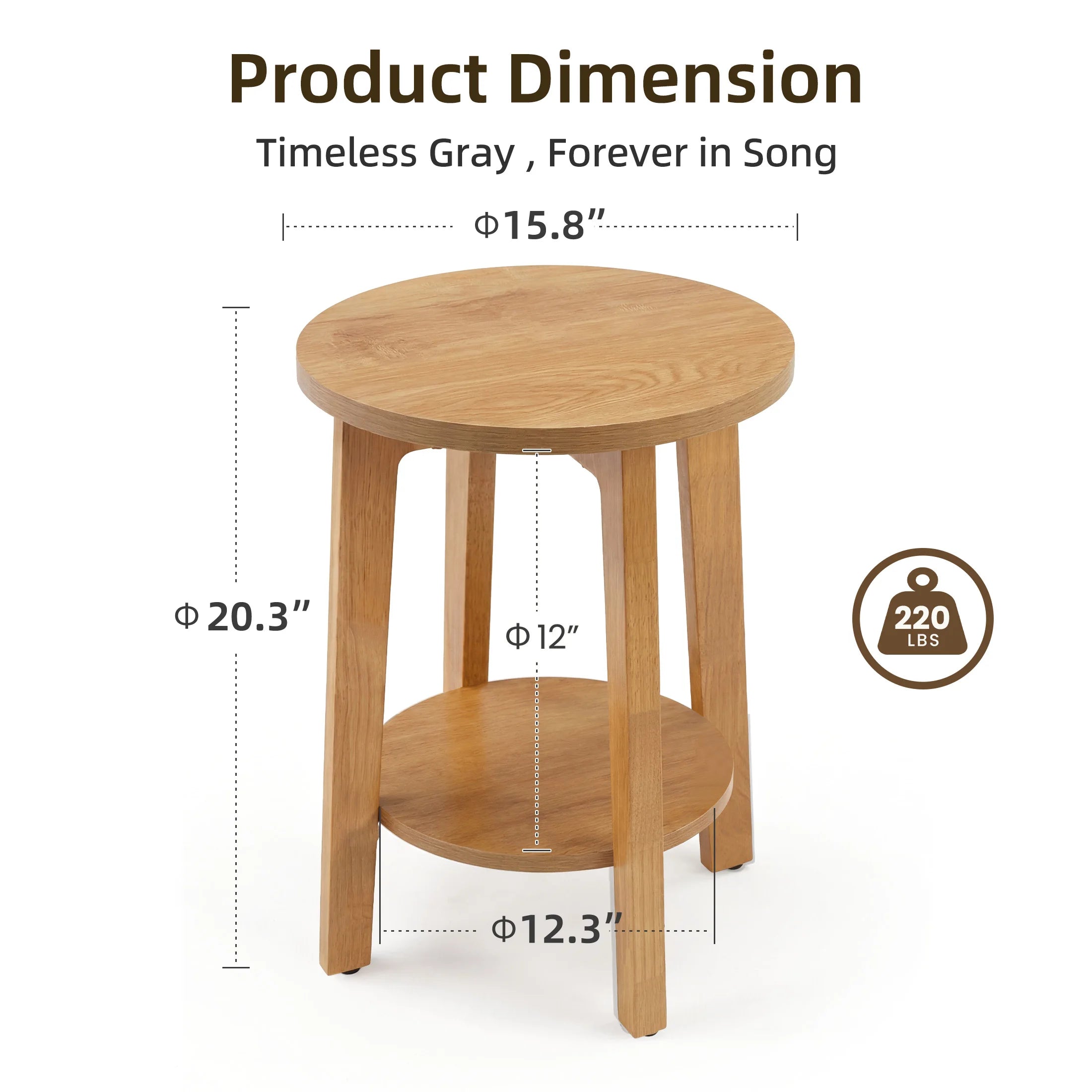 JHK Wood Round Side Tables Coffee Table For Living Room 2-Tier Center Counter with Storage Shelf Bedside Nightstand with Non-Slip Pads