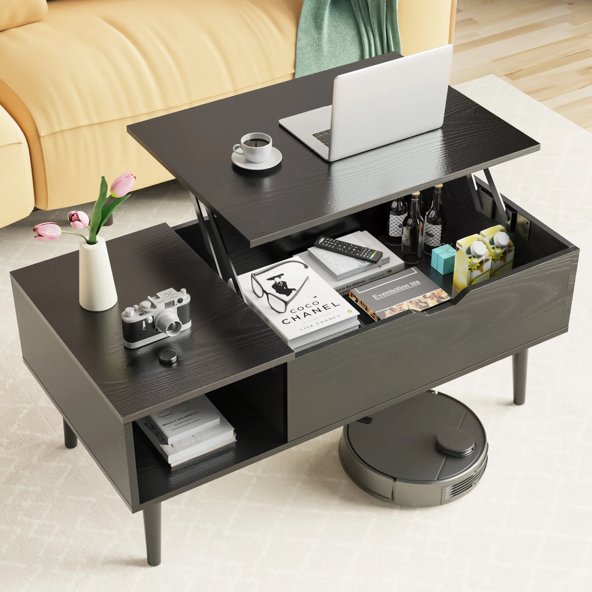 Stylish Simple Living Room Lifting Coffee Table Coffee Table Easy To Assemble Multiple Storage Compartments Home Storage Cabinet Wood Grain Cabinet