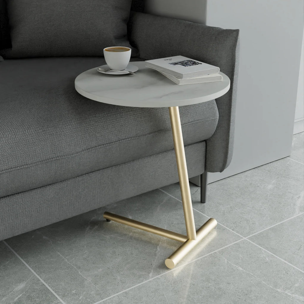 Modern Living Room Furniture Household Rock Plate Iron Art Small Tea Coffee Table Creative Bedroom Sofa Round Table Side Cabinet