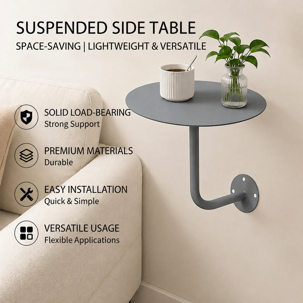 Modern Wall Mounted Round Dining Table Iron Space Saving Bistro Coffee Table for Small Apartment Milk Tea Shop Furniture